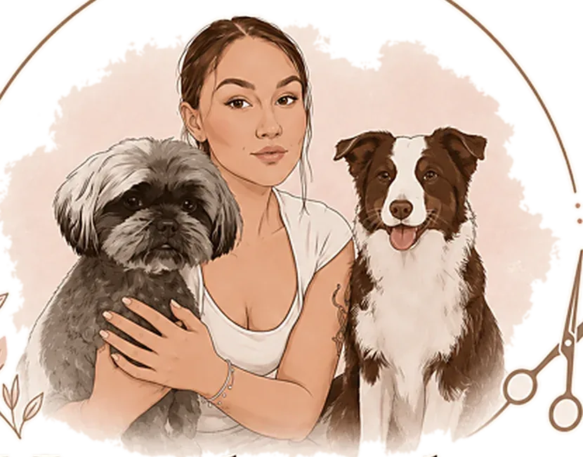 Illustration av Filippa med sina hundar Sally och Mila